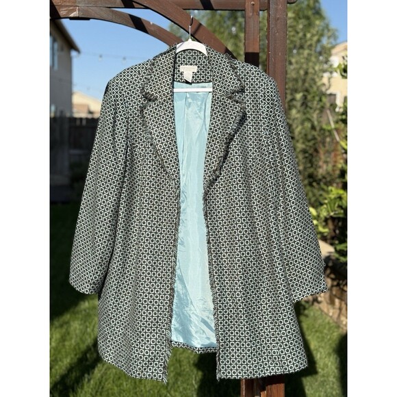 Worthington Woman Brown & Turquoise Open Fringe Coat Pockets Lined Size 22W - Picture 1 of 11